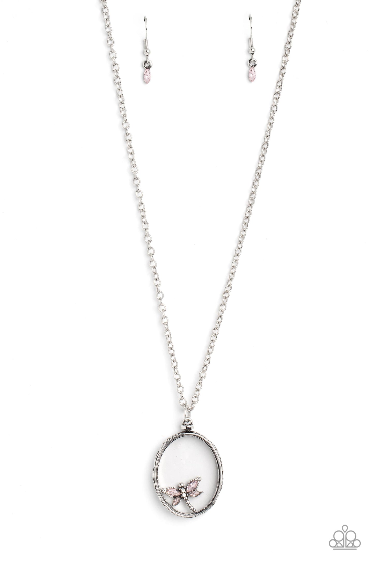 Paparazzi Accessories-Dynamic Dragonfly Pink Oval Pendant Necklace Set