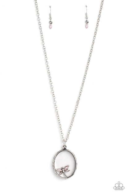 Paparazzi Accessories-Dynamic Dragonfly Pink Oval Pendant Necklace Set