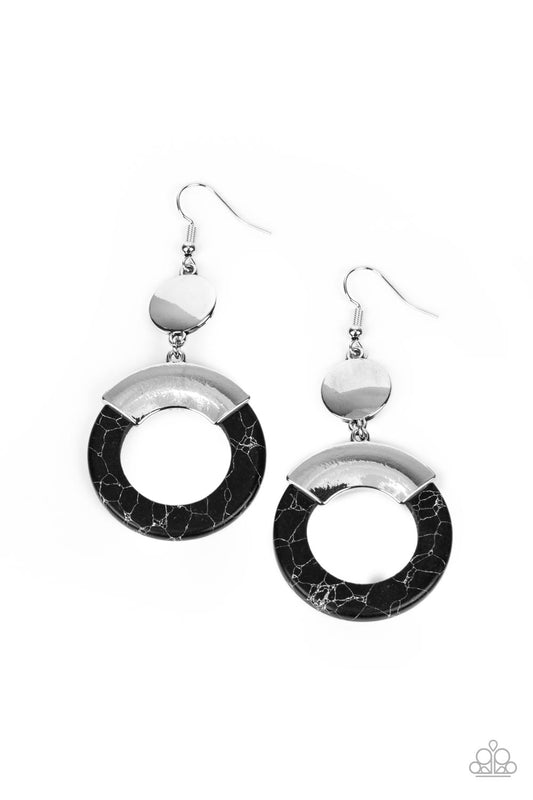 Paparazzi Accessories-ENTRADA at your Own Risk Black Stone Hoop Earrings