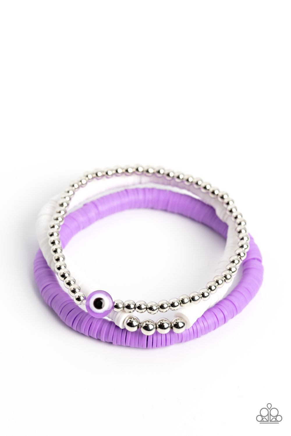 Paparazzi Accessories-EYE have A Dream Purple White Rubber Disc Bracelet