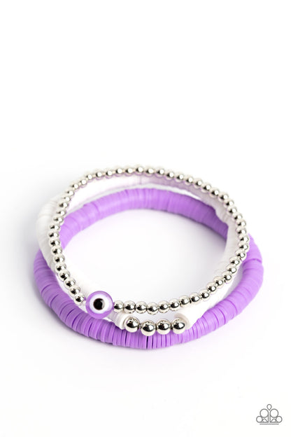 Paparazzi Accessories-EYE have A Dream Purple White Rubber Disc Bracelet