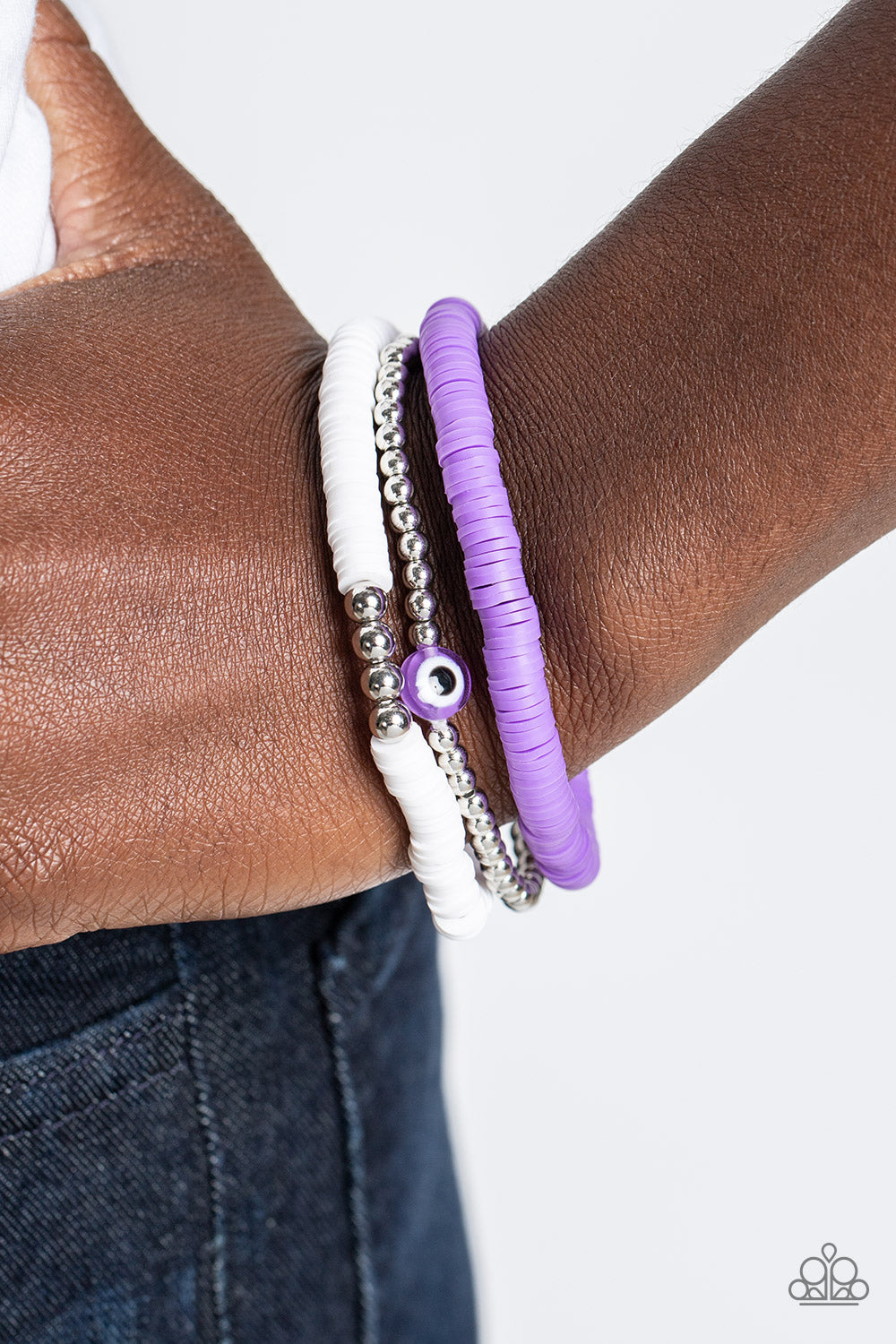 Paparazzi Accessories-EYE have A Dream Purple White Rubber Disc Bracelet