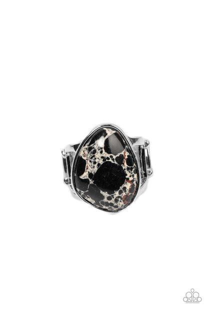 Paparazzi Accessories-Earth Hearth Black Asymmetrical Marble Stone Ring