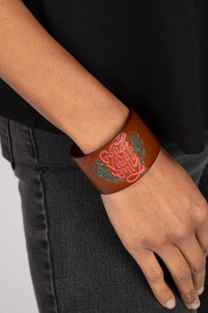 Paparazzi Accessories-Easy Energy Pink "Good Vibes Only" Leather Bracelet