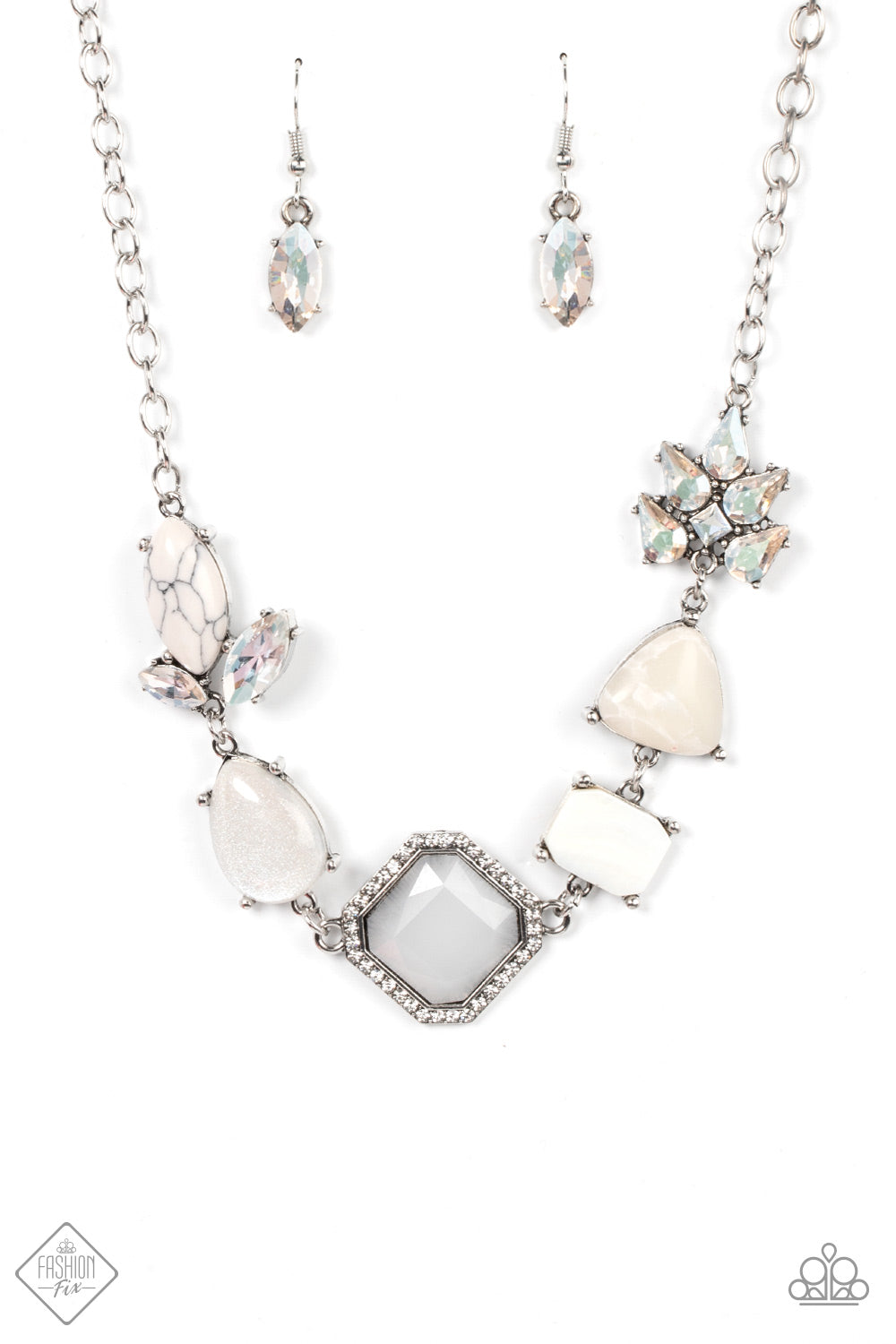 Paparazzi Accessories-Eco Enchantment White Glittery Fashion Fix Necklace Set