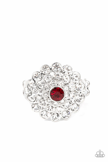 Paparazzi Accessories-Effervescent Crescendo Red Rhinestone Glassy Ring