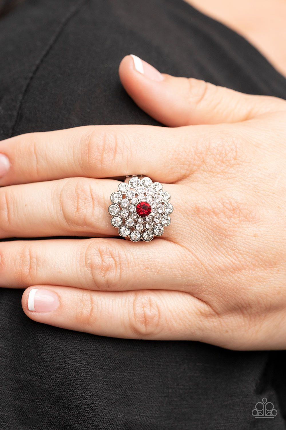 Paparazzi Accessories-Effervescent Crescendo Red Rhinestone Glassy Ring