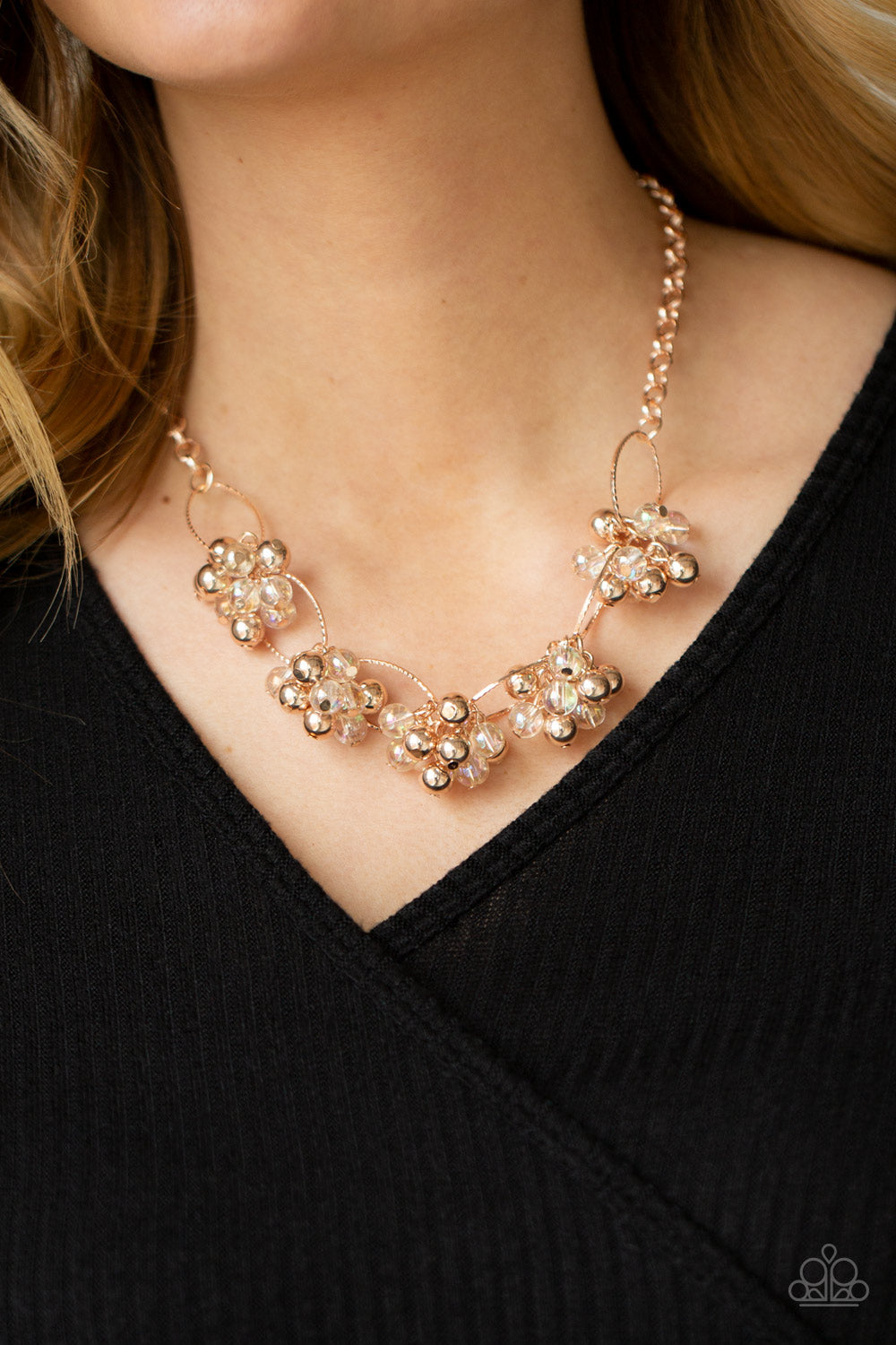 Paparazzi Accessories-Effervescent Ensemble Bubbly Rose Gold Bead Necklace Set