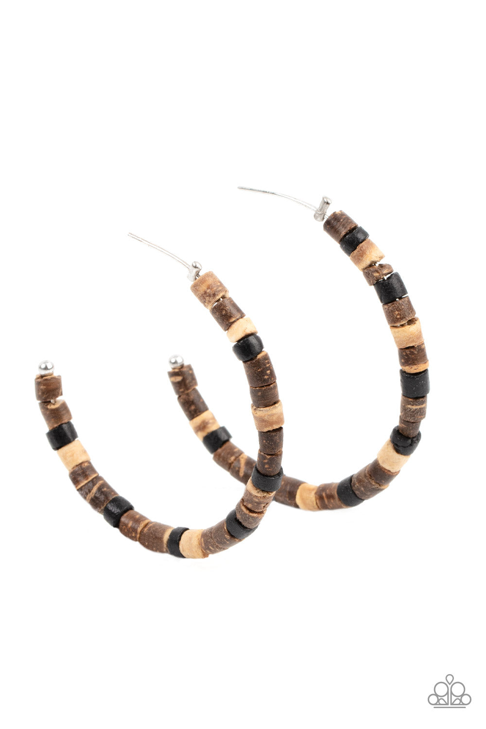 Paparazzi Accessories-Effortlessly Earthy Brown Wood Hoop Bead Earrings