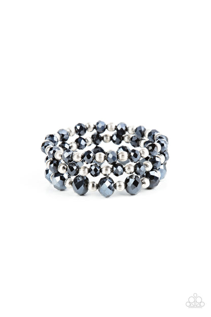 Paparazzi Accessories-Eiffel Tower Tryst Blue Crystal Silver Bead Bracelet