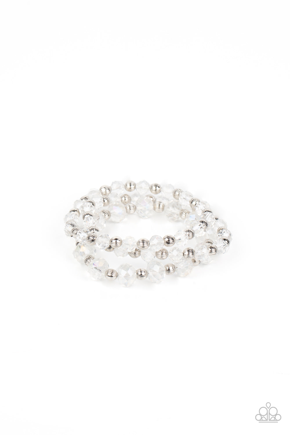 Paparazzi Accessories-Eiffel Tower Tryst White Iridescent Crystal Bracelet