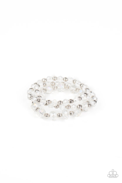 Paparazzi Accessories-Eiffel Tower Tryst White Iridescent Crystal Bracelet