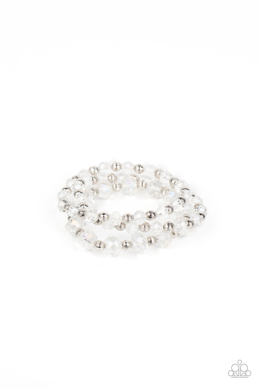 Paparazzi Accessories-Eiffel Tower Tryst White Iridescent Crystal Bracelet