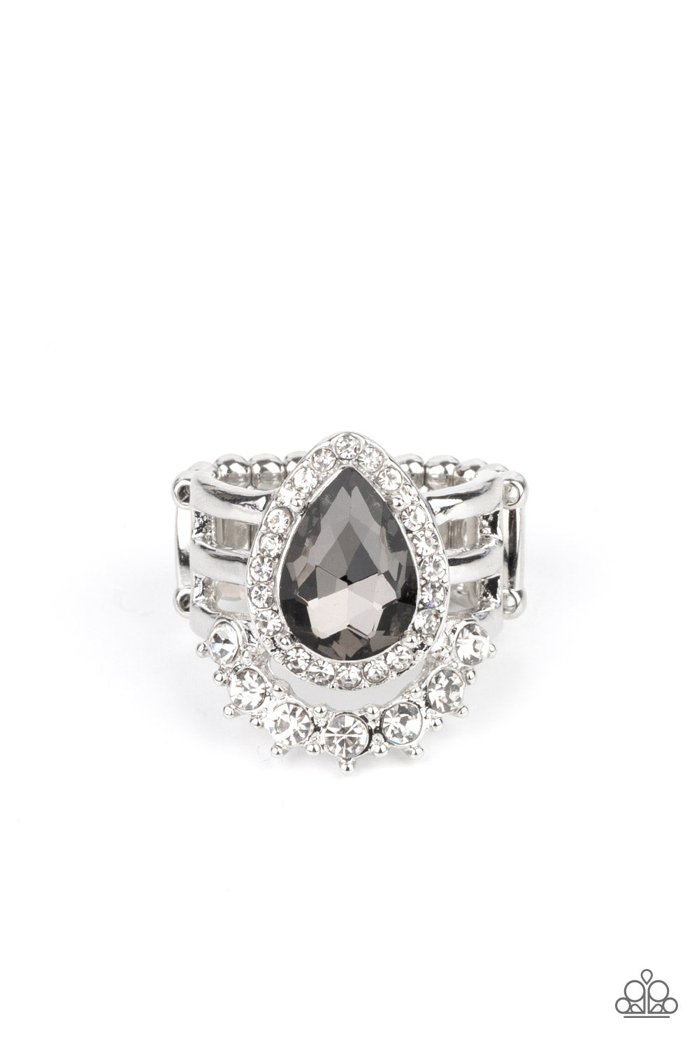 Paparazzi Accessories-Elegantly Cosmopolitan Silver Smoky Teardrop Gem Ring