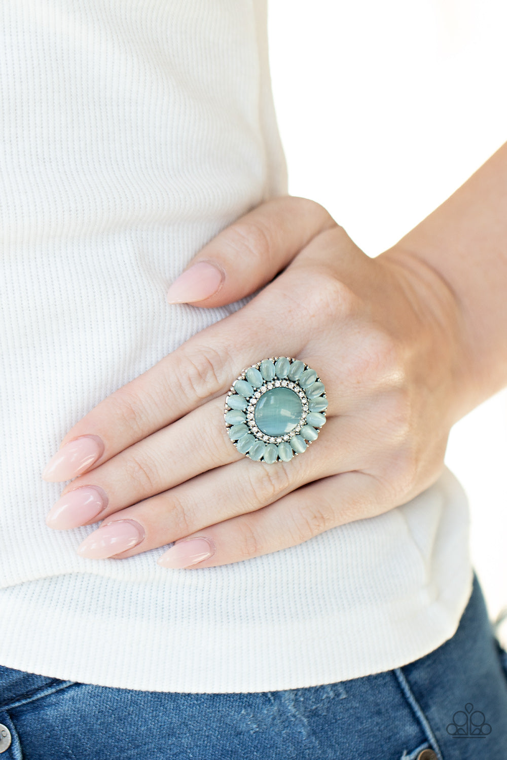 Paparazzi Accessories-Elegantly Eden Blue Cat's Eye Petal Ring