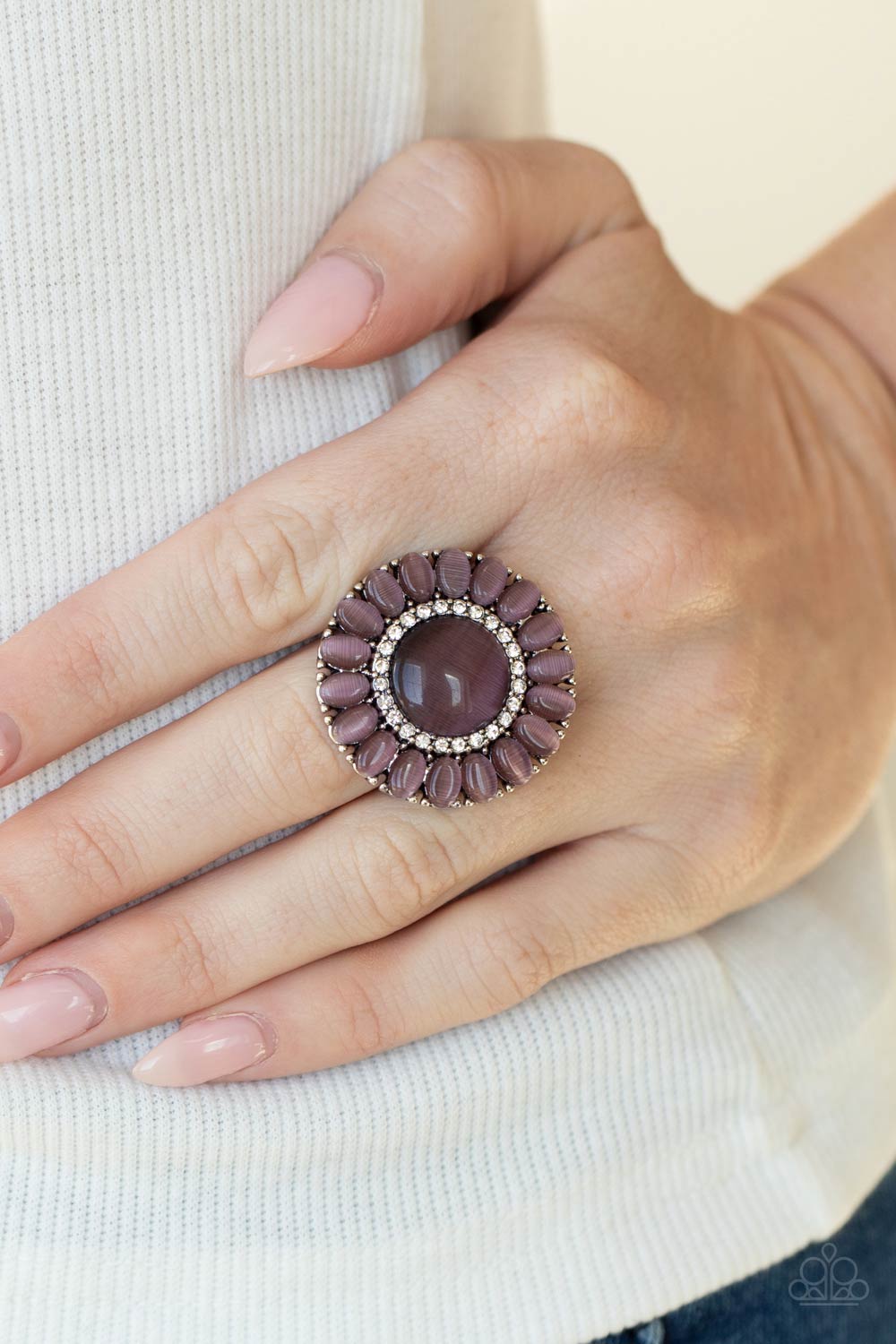 Paparazzi Accessories-Elegantly Eden Purple Cat's Eye Petal Ring