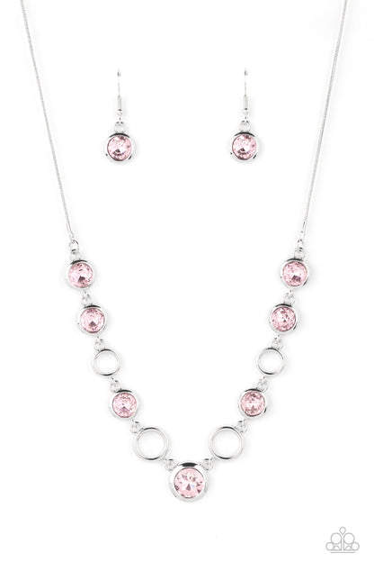 Paparazzi Accessories-Elegantly Elite Pink Rhinestone Hoop Necklace Set