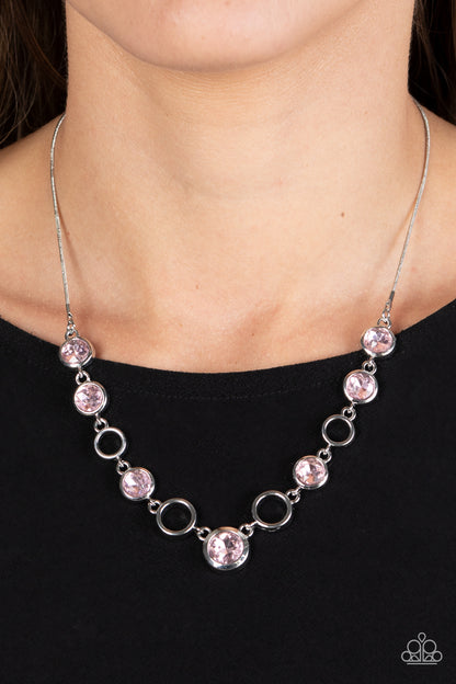 Paparazzi Accessories-Elegantly Elite Pink Rhinestone Hoop Necklace Set