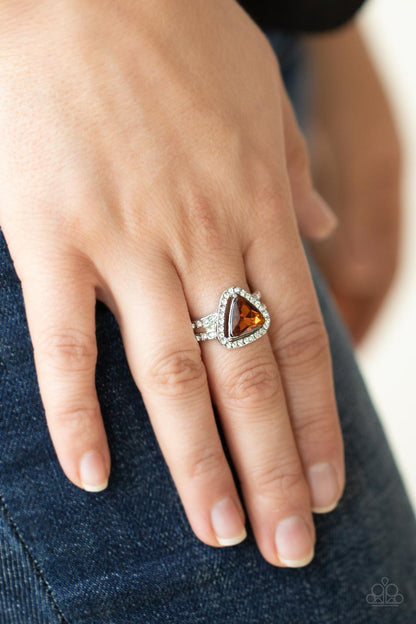 Paparazzi Accessories-Elevated Engagement Brown topaz Triangular Ring