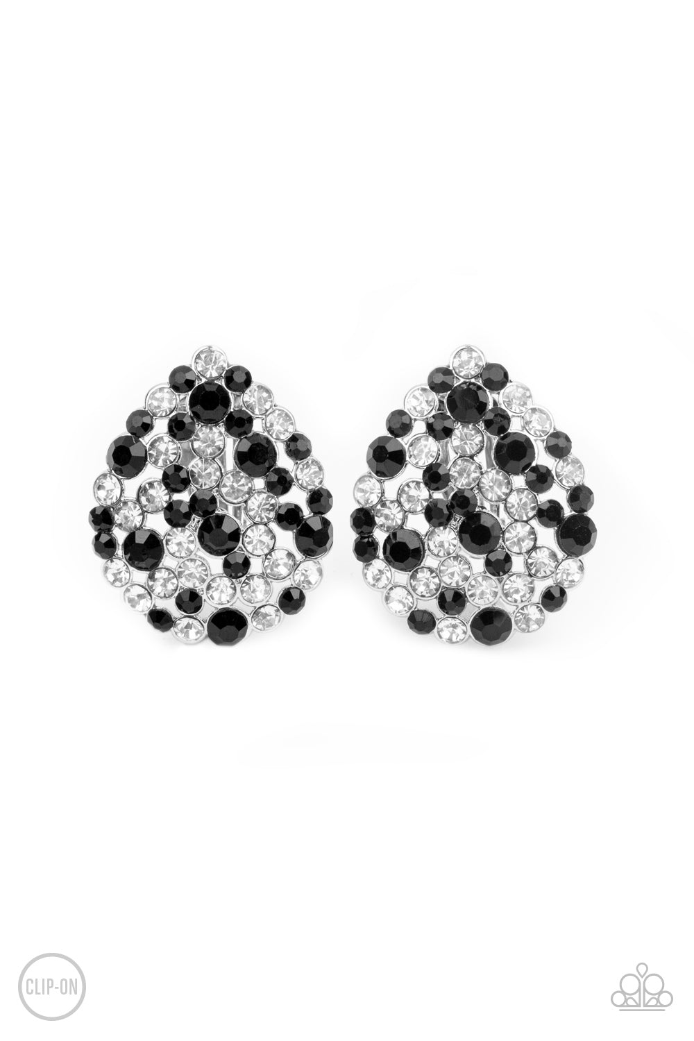 Paparazzi Accessories-Elite League Glittery Black Rhinestone Clip-On Earrings