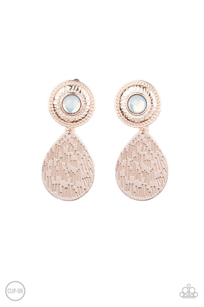 Paparazzi Accessories-Emblazoned Edge Rose Gold Clip-on Earrings