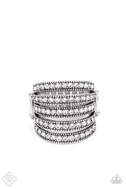 Paparazzi Accessories-Empirical Sparkle White Rhinestone Stacked Textured Ring