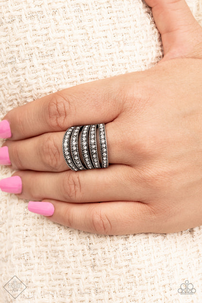 Paparazzi Accessories-Empirical Sparkle White Rhinestone Stacked Textured Ring