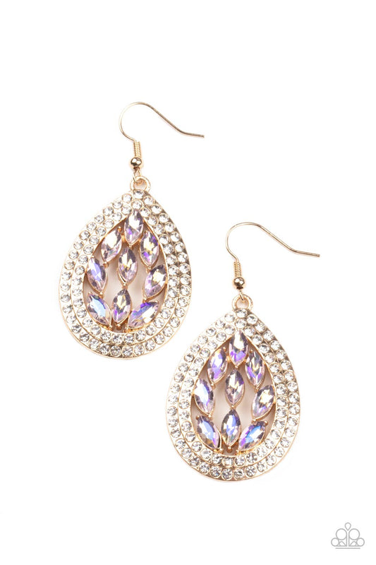 Paparazzi Accessories-Encased Elegance Gold Glassy Rhinestone Earrings