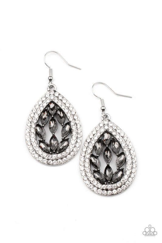 Paparazzi Accessories-Encased Elegance Smoky Marquise Rhinestone Earrings