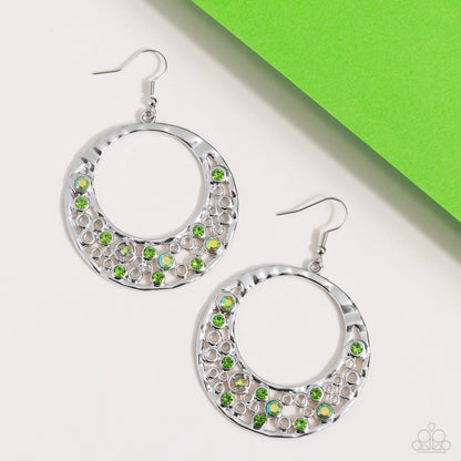 Paparazzi Accessories-Enchanted Effervescence Green Rhinestone Earrings