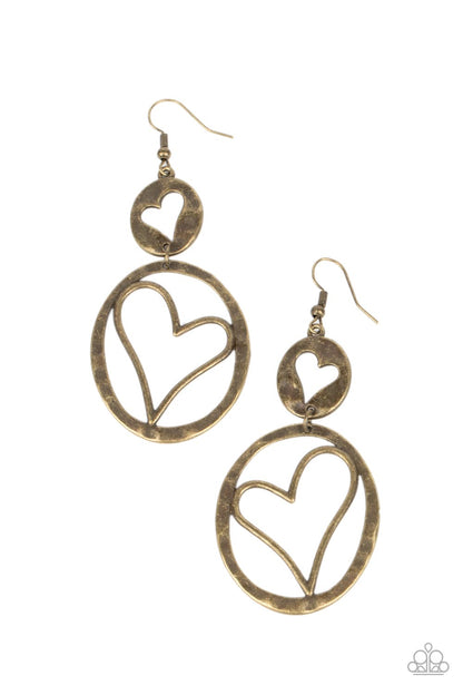 Paparazzi Accessories-Enchanting Echo Brass Sporting Hearts Earrings