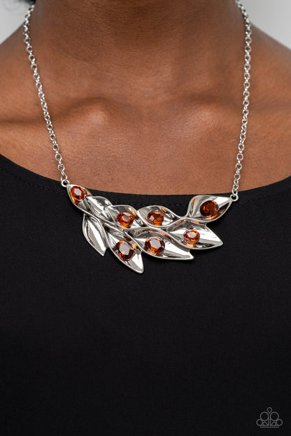 Paparazzi Accessories-Enviable Elegance Brown Leafy Topaz Necklace Set