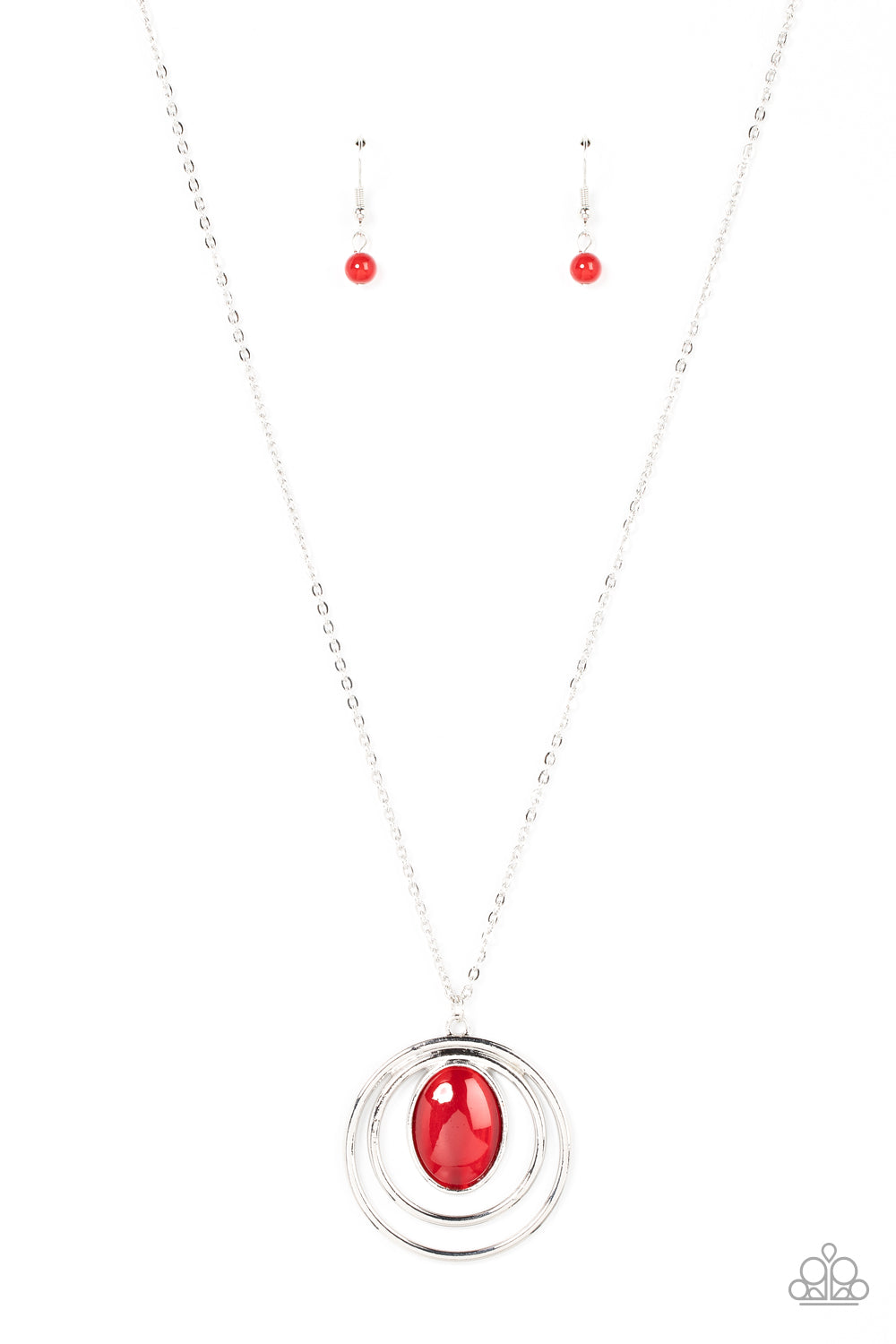 Paparazzi Accessories-Epicenter of Elegance Red Cat's Eye Necklace Set