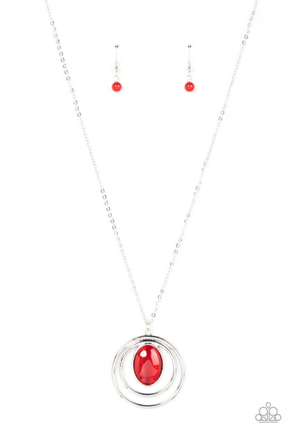 Paparazzi Accessories-Epicenter of Elegance Red Cat's Eye Necklace Set