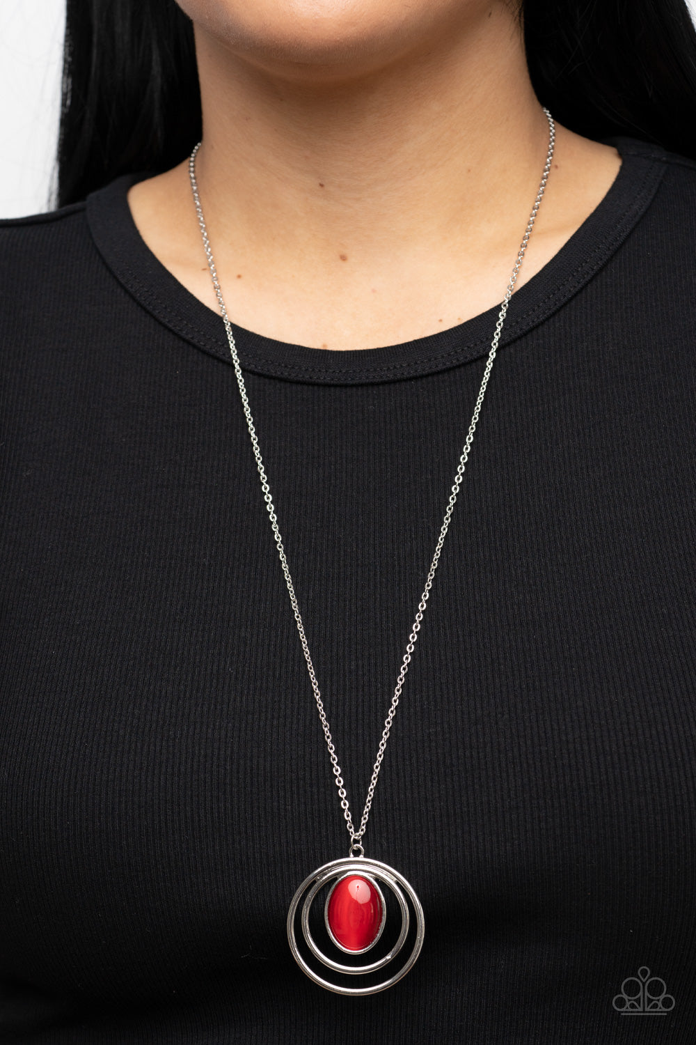 Paparazzi Accessories-Epicenter of Elegance Red Cat's Eye Necklace Set