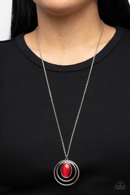 Paparazzi Accessories-Epicenter of Elegance Red Cat's Eye Necklace Set