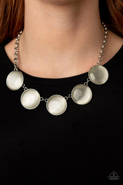 Paparazzi Accessories-Ethereal Escape White Cat's Eye Necklace Set