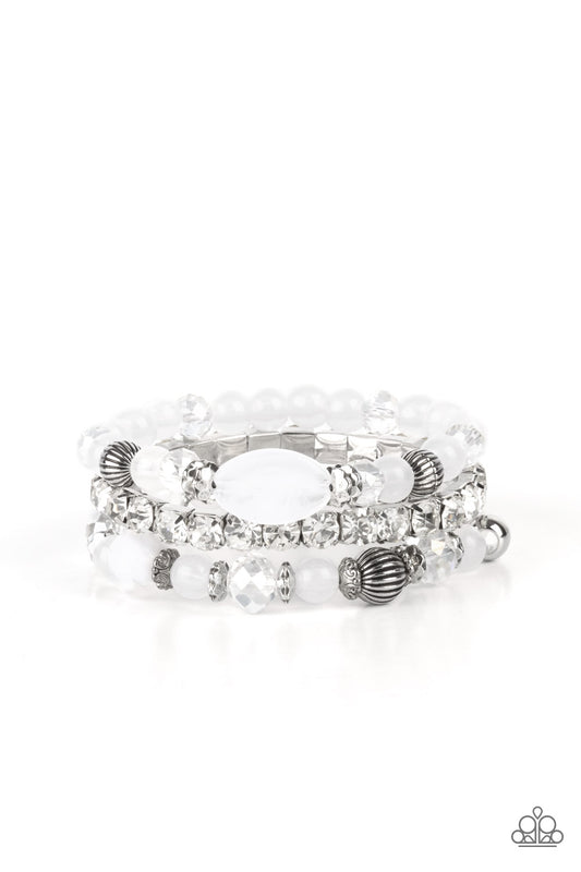 Paparazzi Accessories-Glassy Cloudy White Crystal Rhinestone Bracelet