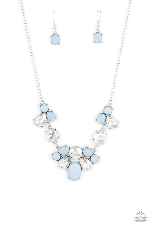 Paparazzi Accessories-Ethereal Romance Cerulean Blue Bead and White Rhinestone Necklace Set