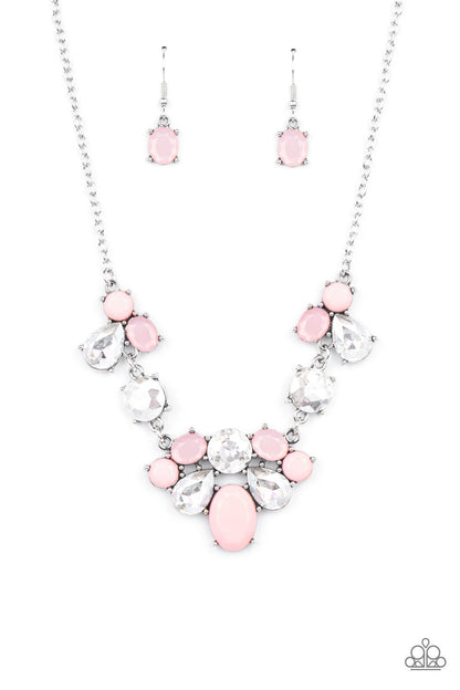 Paparazzi Accessories-Ethereal Romance Pink Opacity White Rhinestone Necklace Set