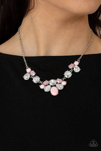 Paparazzi Accessories-Ethereal Romance Pink Opacity White Rhinestone Necklace Set