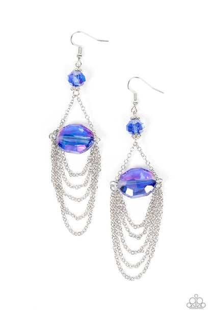 Paparazzi Accessories-Ethereally Extravagant Blue Oval Iridescent Crystal Earrings