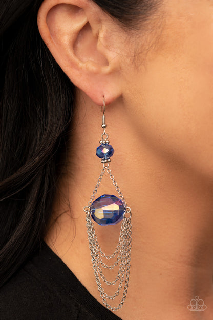 Paparazzi Accessories-Ethereally Extravagant Blue Oval Iridescent Crystal Earrings