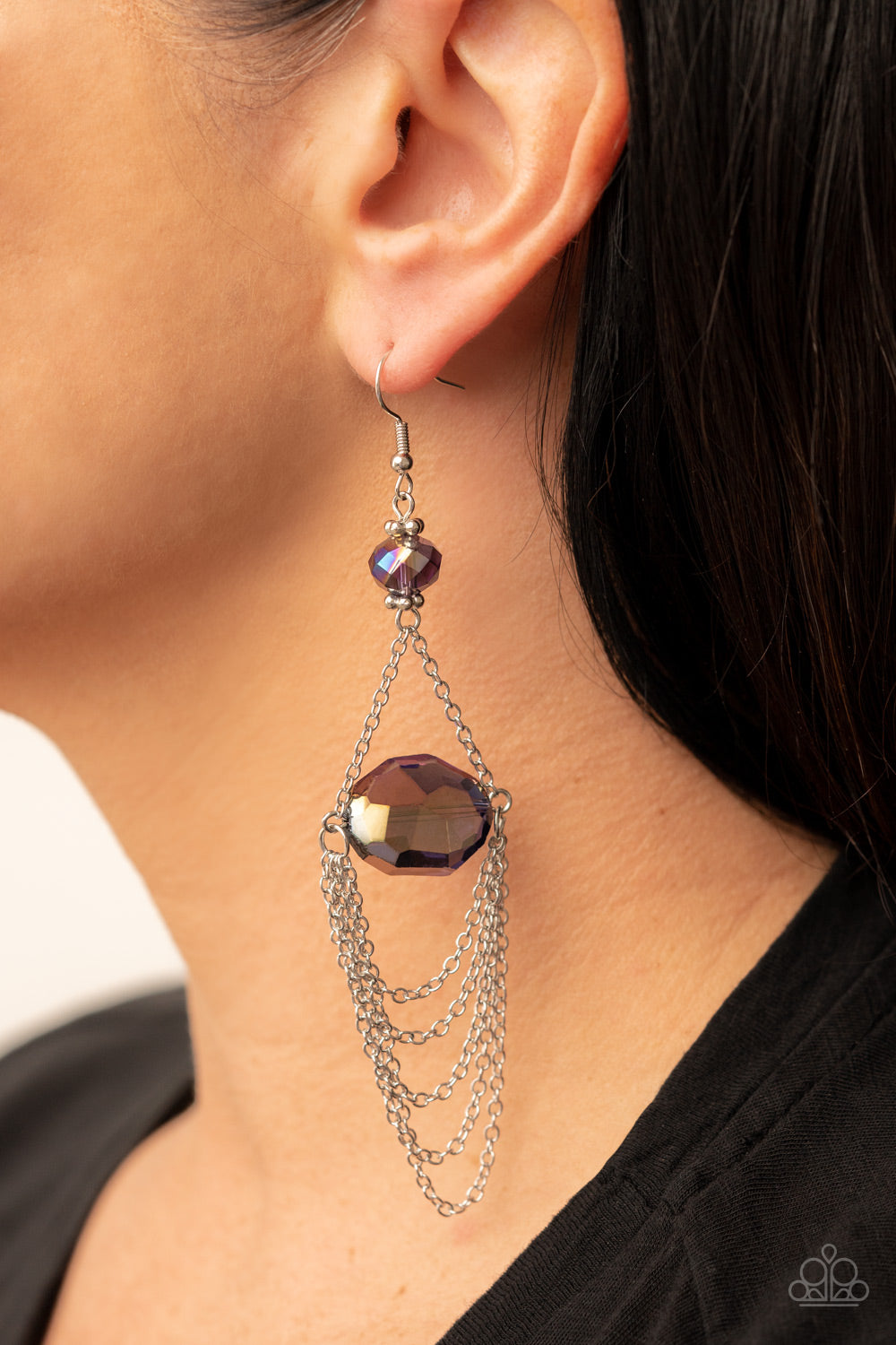 Paparazzi Accessories-Ethereally Extravagant Iridescent Purple Gem Earrings