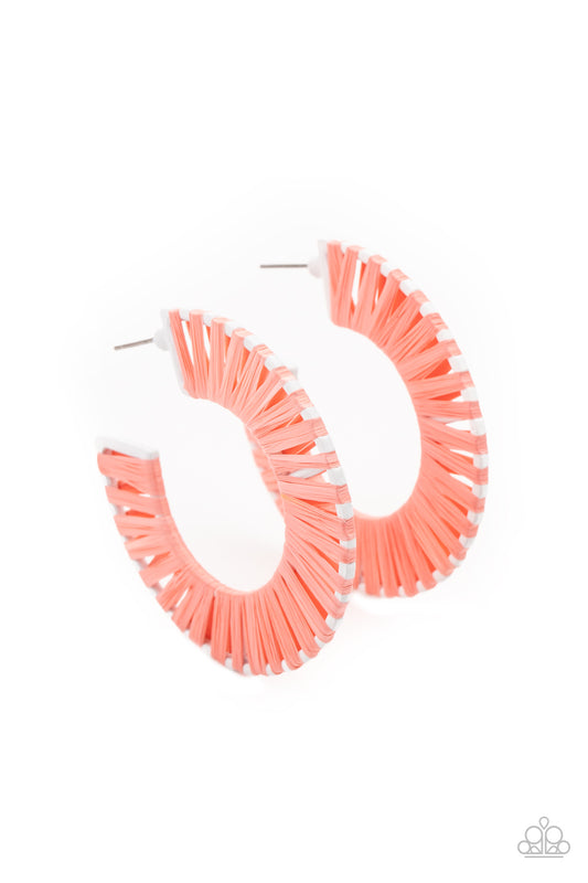 Paparazzi Accessories-Everybody Conga! Orange Wicker Hoop Earrings