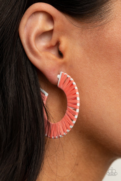 Paparazzi Accessories-Everybody Conga! Orange Wicker Hoop Earrings