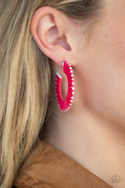 Paparazzi Accessories-Everybody Conga! Pink Wicker Earrings