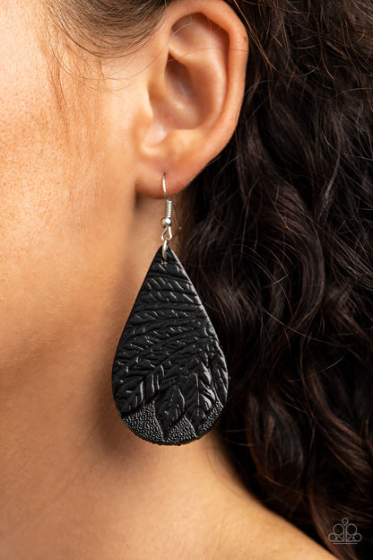Paparazzi Accessories-Everyone Remain PALM! Black Teardrop Earrings
