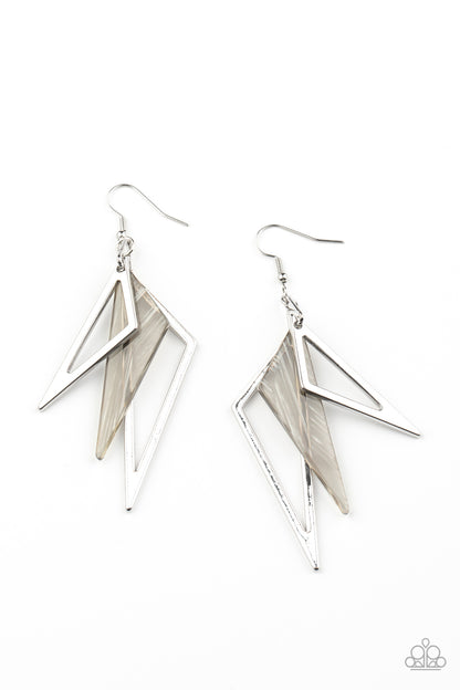 Paparazzi Accessories-Evolutionary Edge Silver Acrylic Earrings