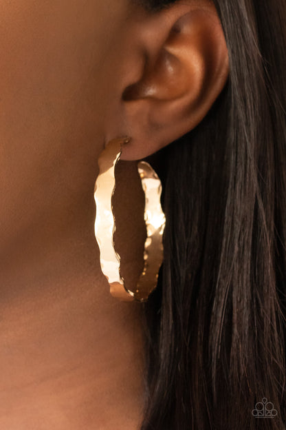 Paparazzi Accessories-Exhilarated Edge Gold Hoop Earrings